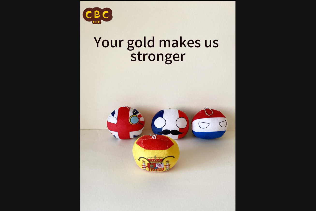 Spanish Empire gold countryball plush history satire about global power