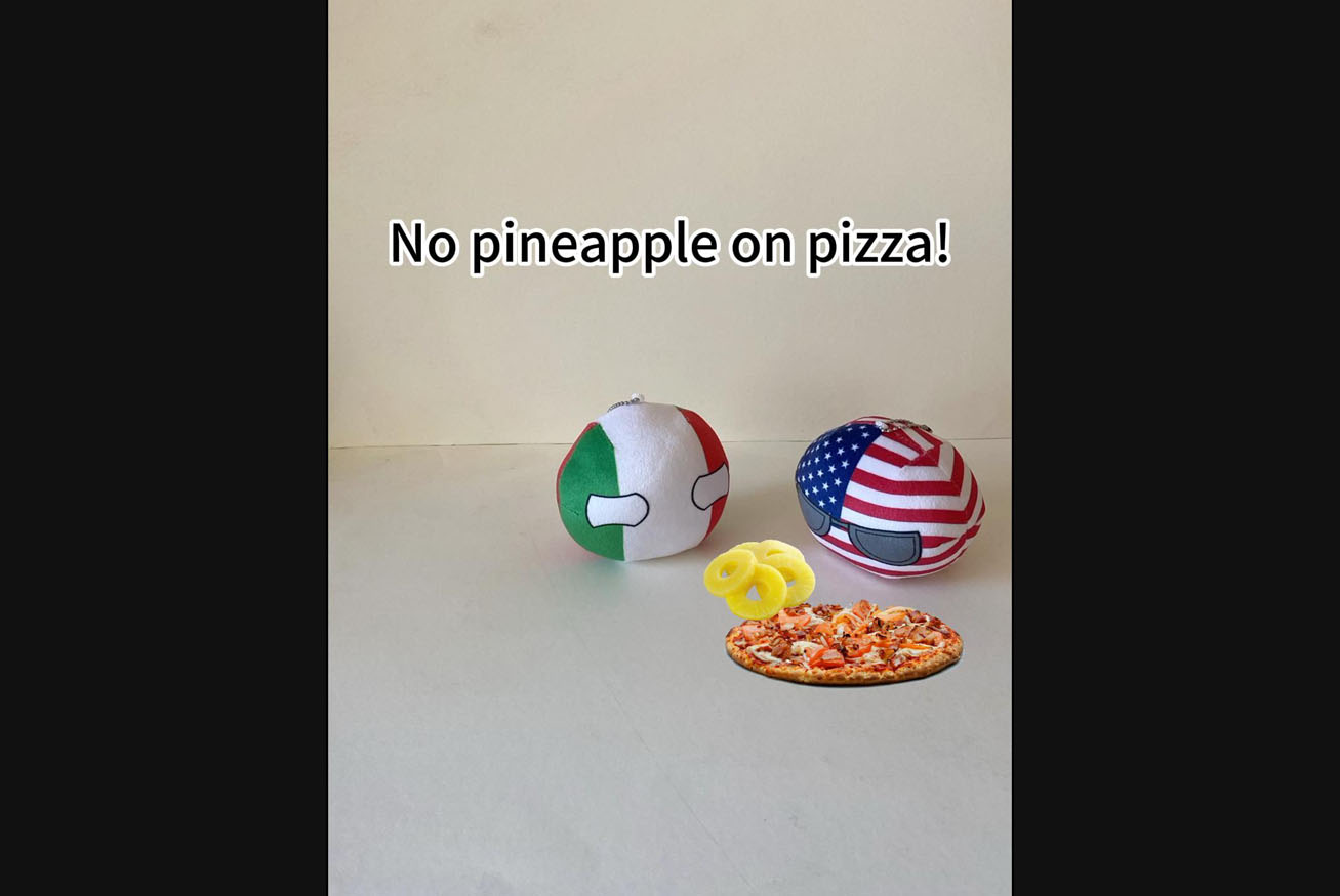 no pineapple on pizza countryball plush debate